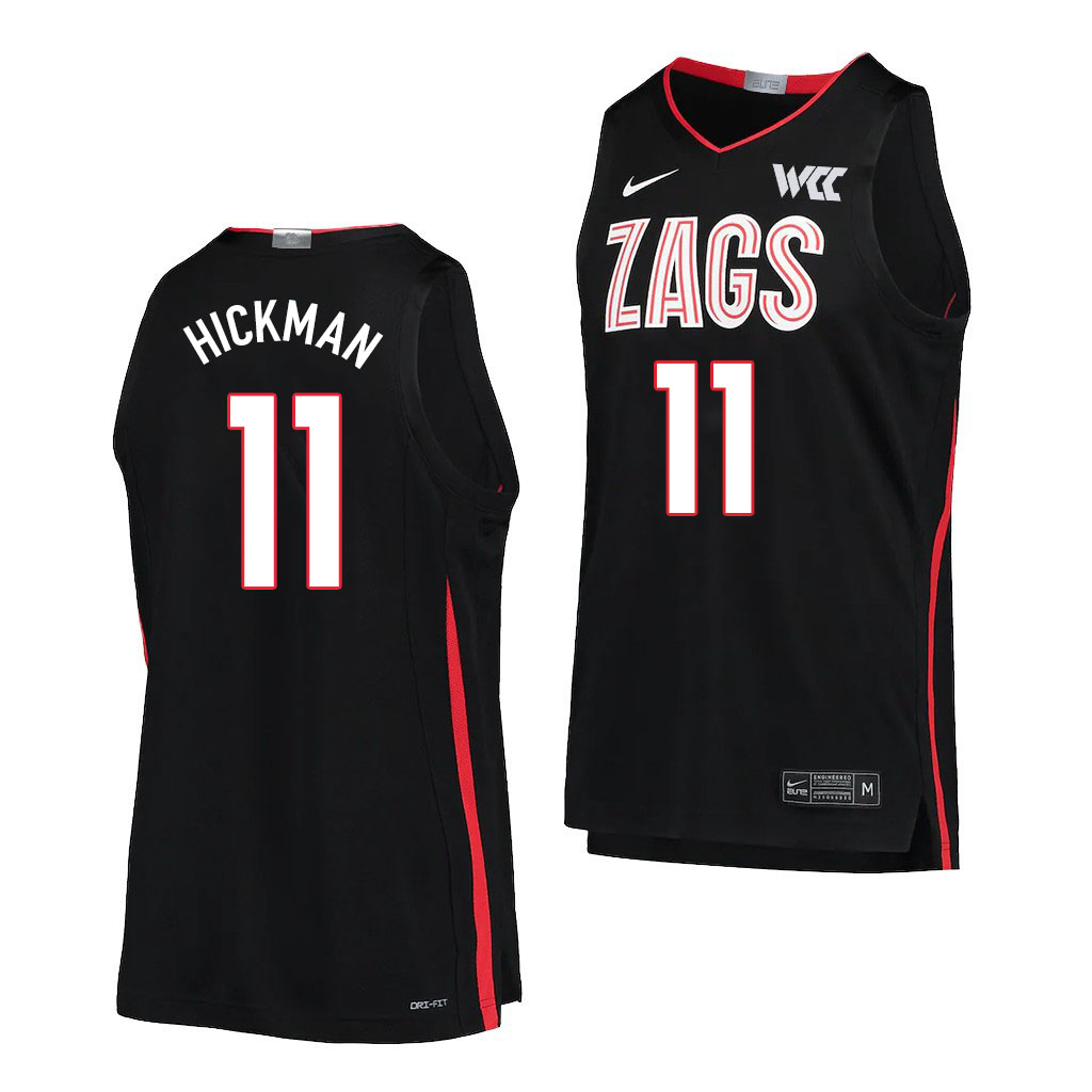 Men #11 Nolan Hickman Gonzaga Bulldogs College Basketball Jerseys Sale-Black - Click Image to Close